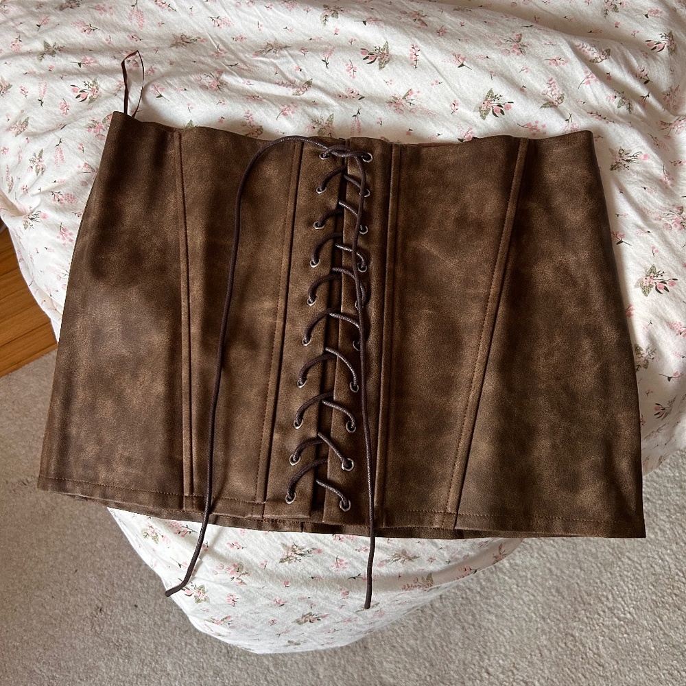 Faux Leather Tie-Up Mini Skirt